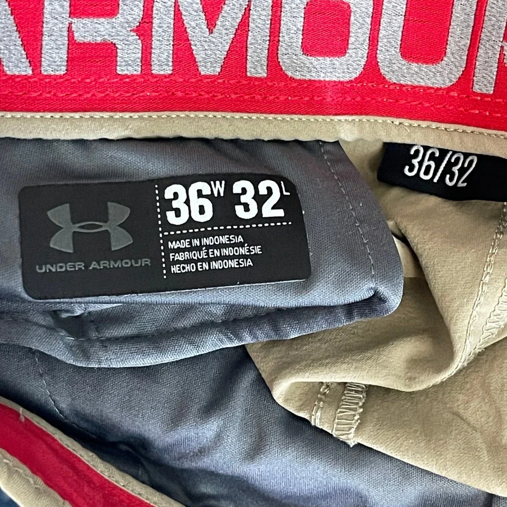Under Armour Match Play Golf Pants Mens 36x32 Khaki Tan Tech Chino Drive *READ